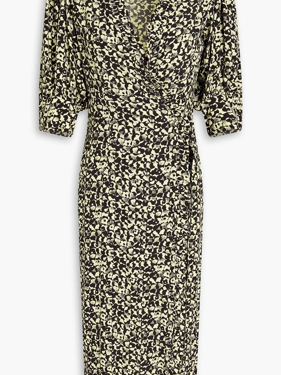 printed crepe midi wrap dress