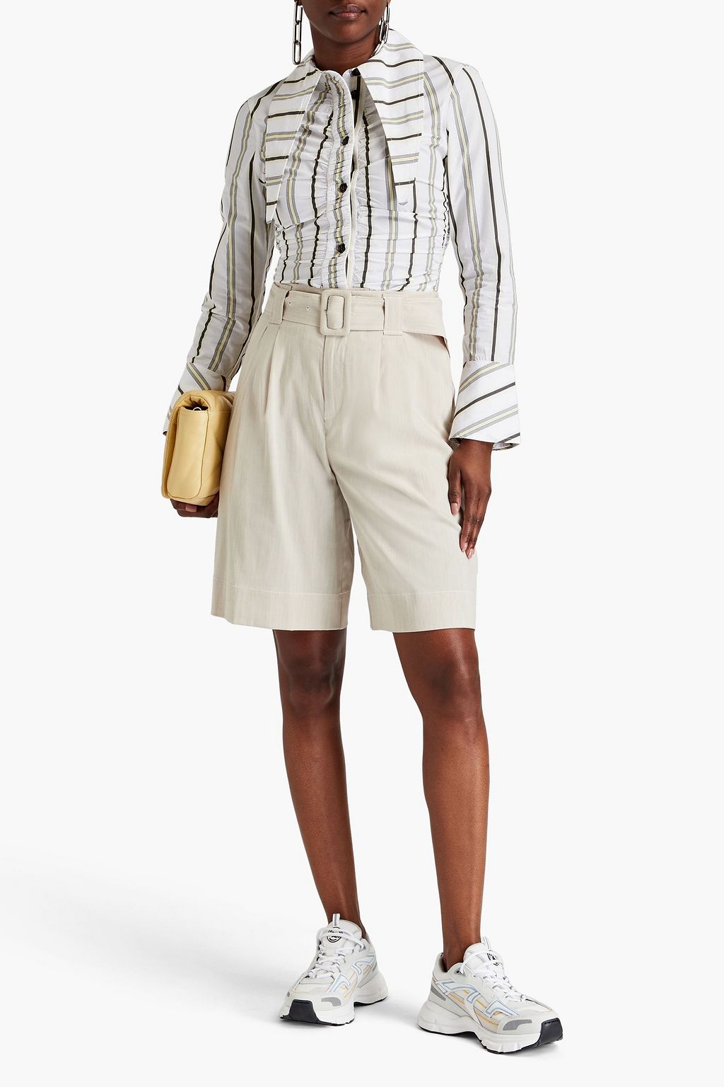 GANNI Ruched striped cotton-poplin shirt | THE OUTNET