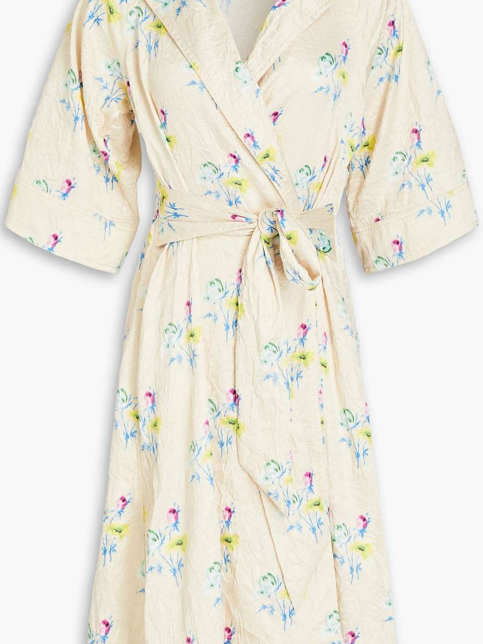 floral-print crinkled-satin wrap dress