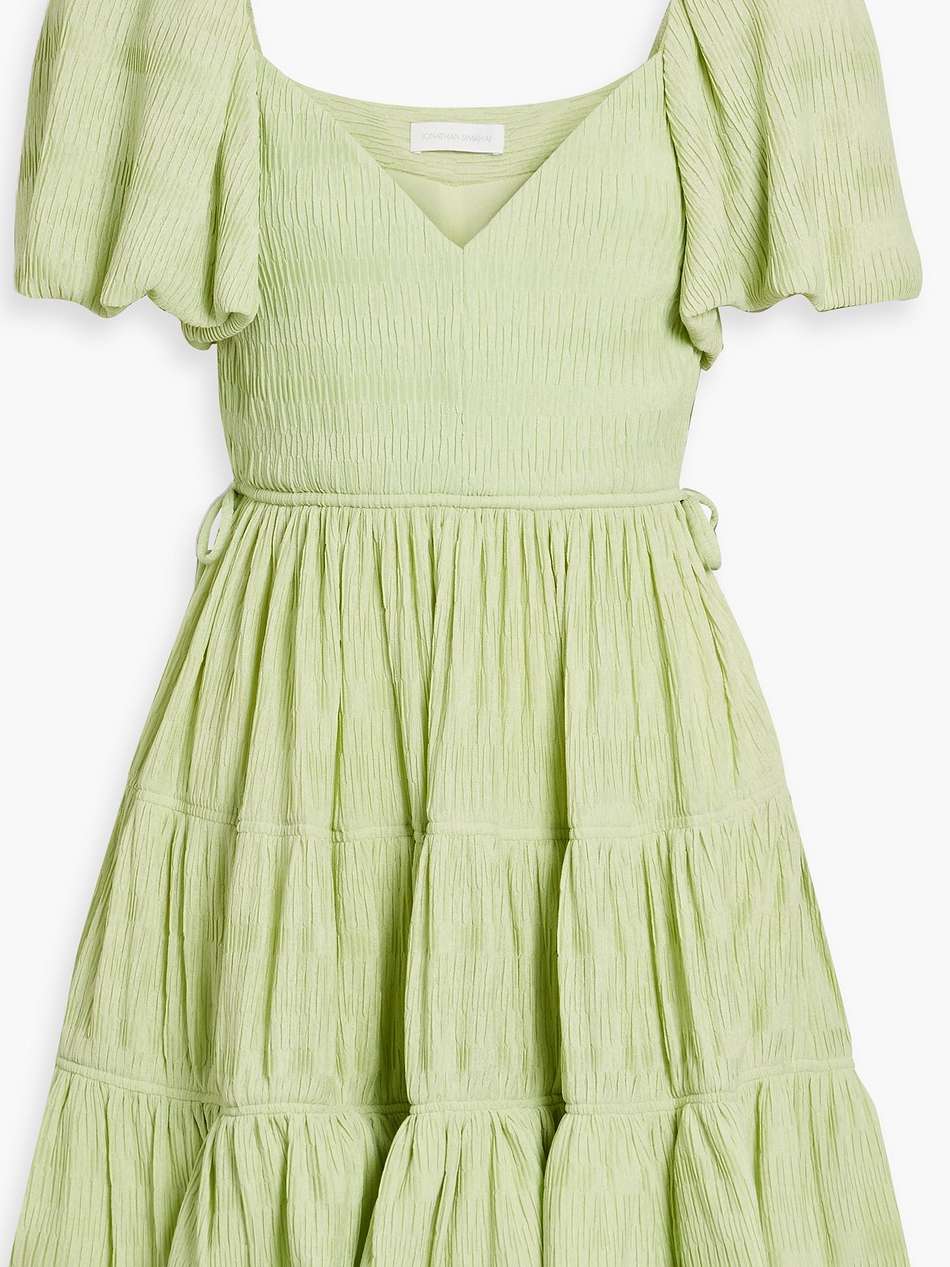cadence tiered plissé-gauze mini dress
