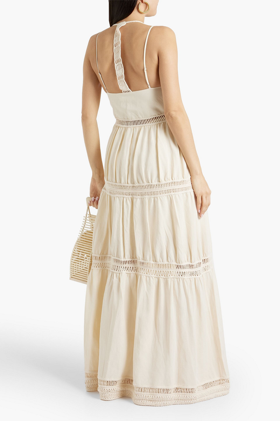 Shop Jonathan Simkhai Rocky Crochet-trimmed Cutout Tencel™ And Linen-blend Maxi Dress In Cream