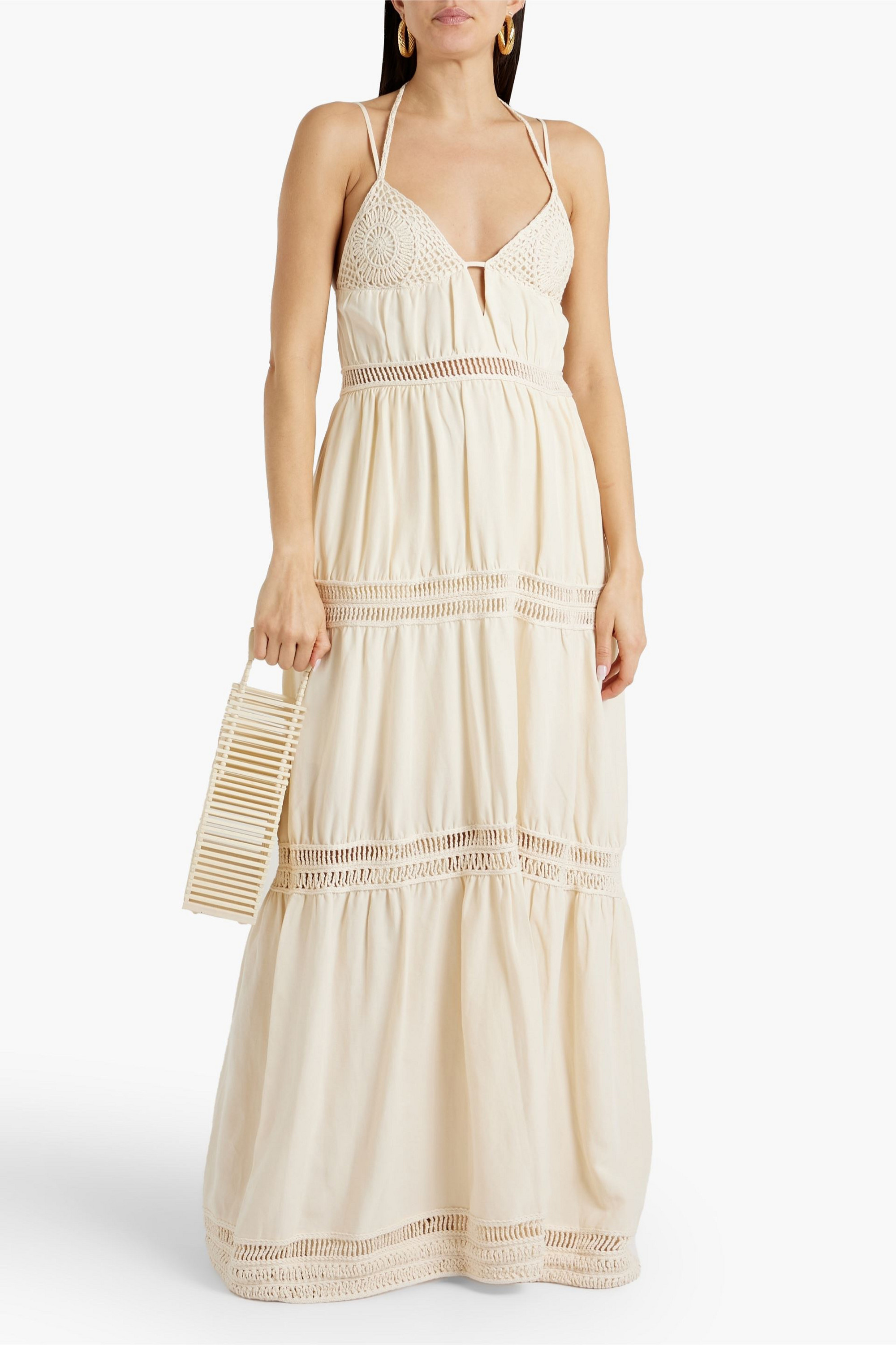SIMKHAI Rocky crochet-trimmed cutout TENCEL™ and linen-blend maxi dress