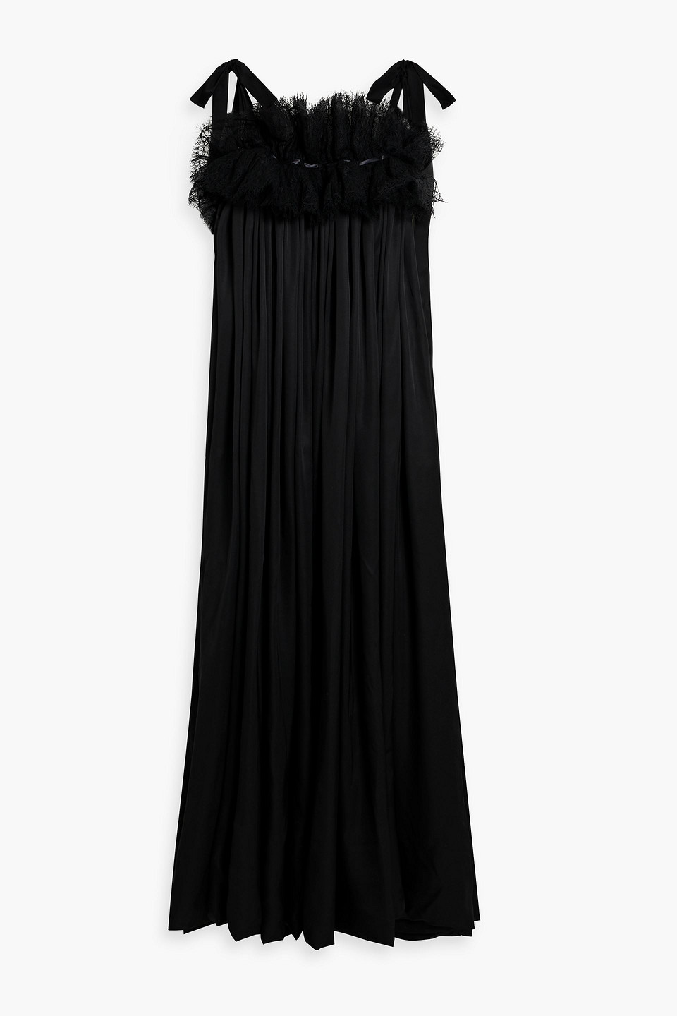 Lace Detail Silk Babydoll Dress In Black