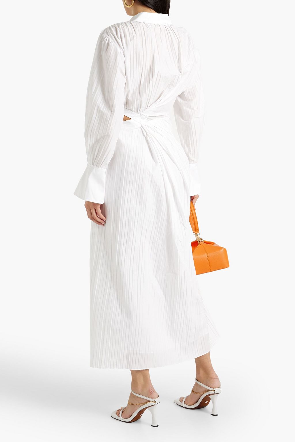 SIMKHAI Cutout chain-embellished cotton-blend poplin midi dress