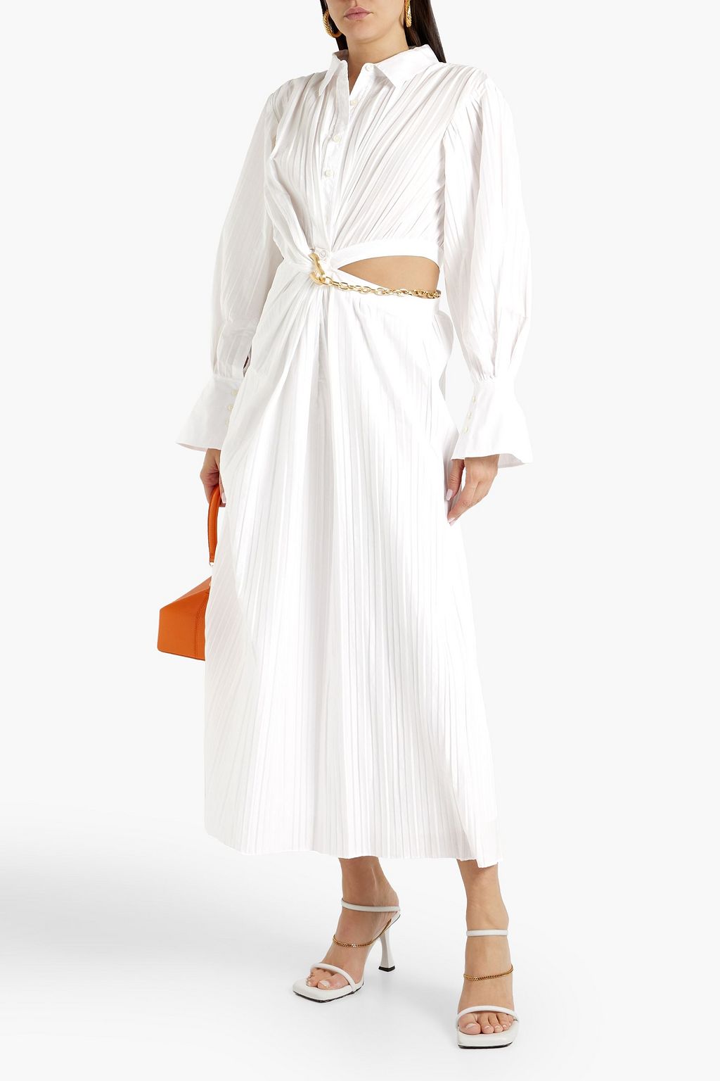 SIMKHAI Cutout chain-embellished cotton-blend poplin midi dress
