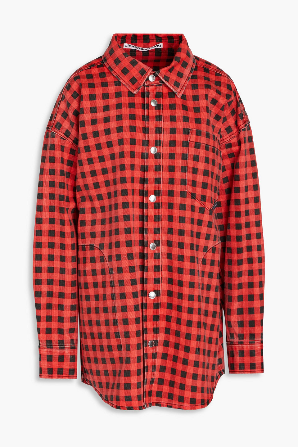Oversized Gingham Denim Shirt In Red