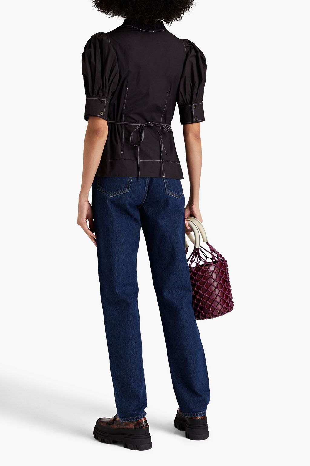 GANNI Cotton-poplin wrap blouse