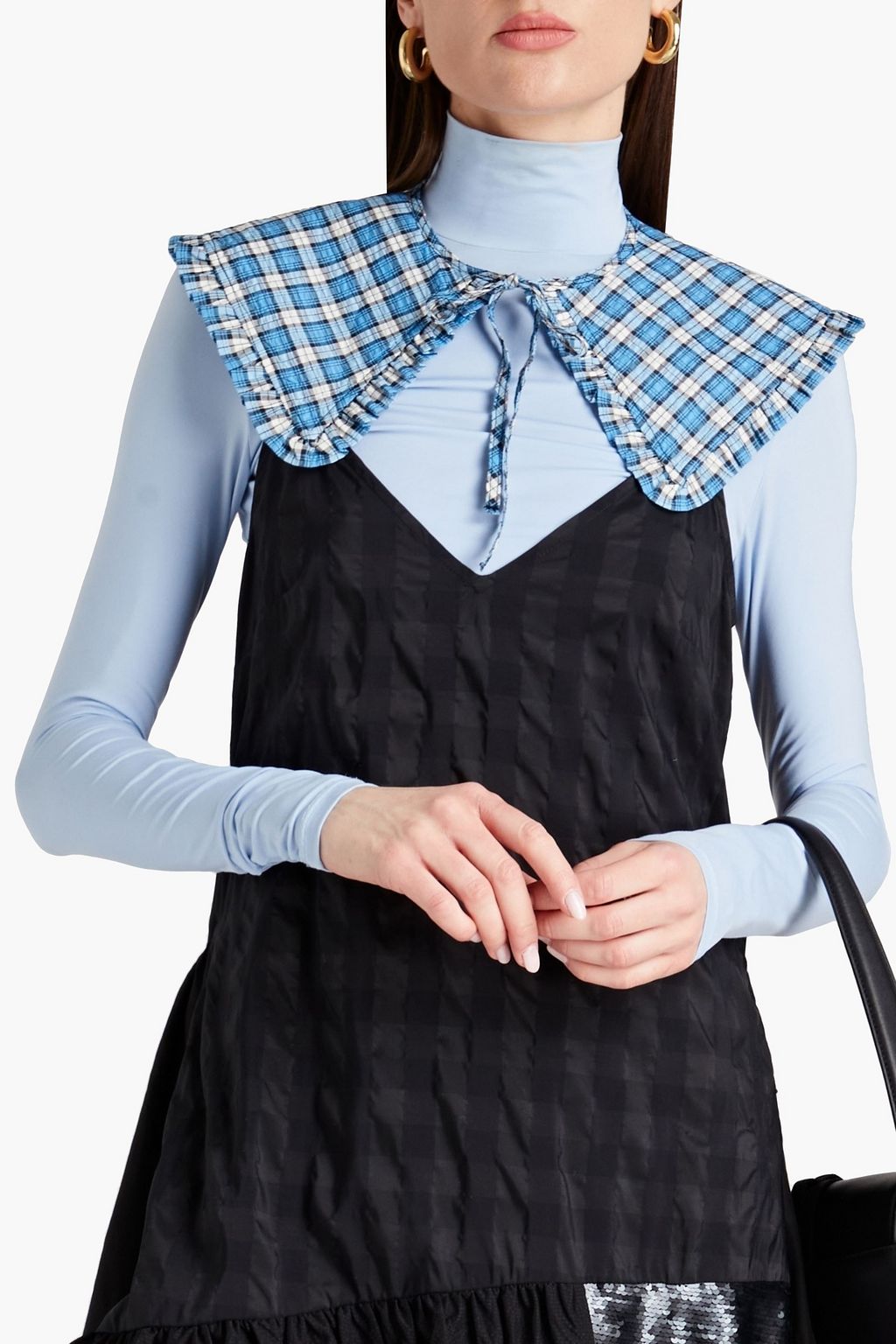 GANNI Checked cotton-blend seersucker collar