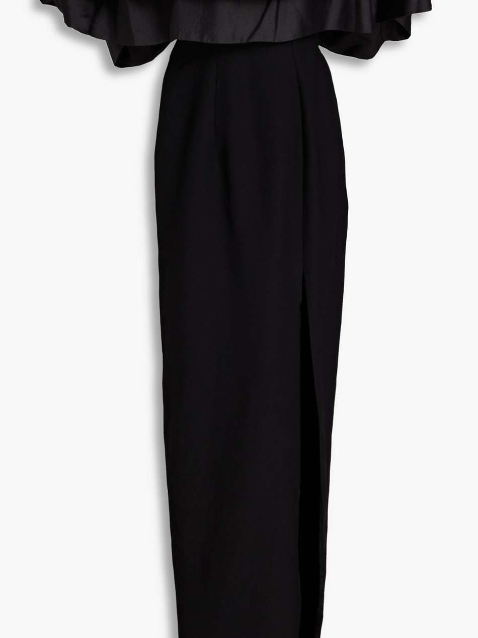 off-the-shoulder shantung-paneled crepe maxi dress