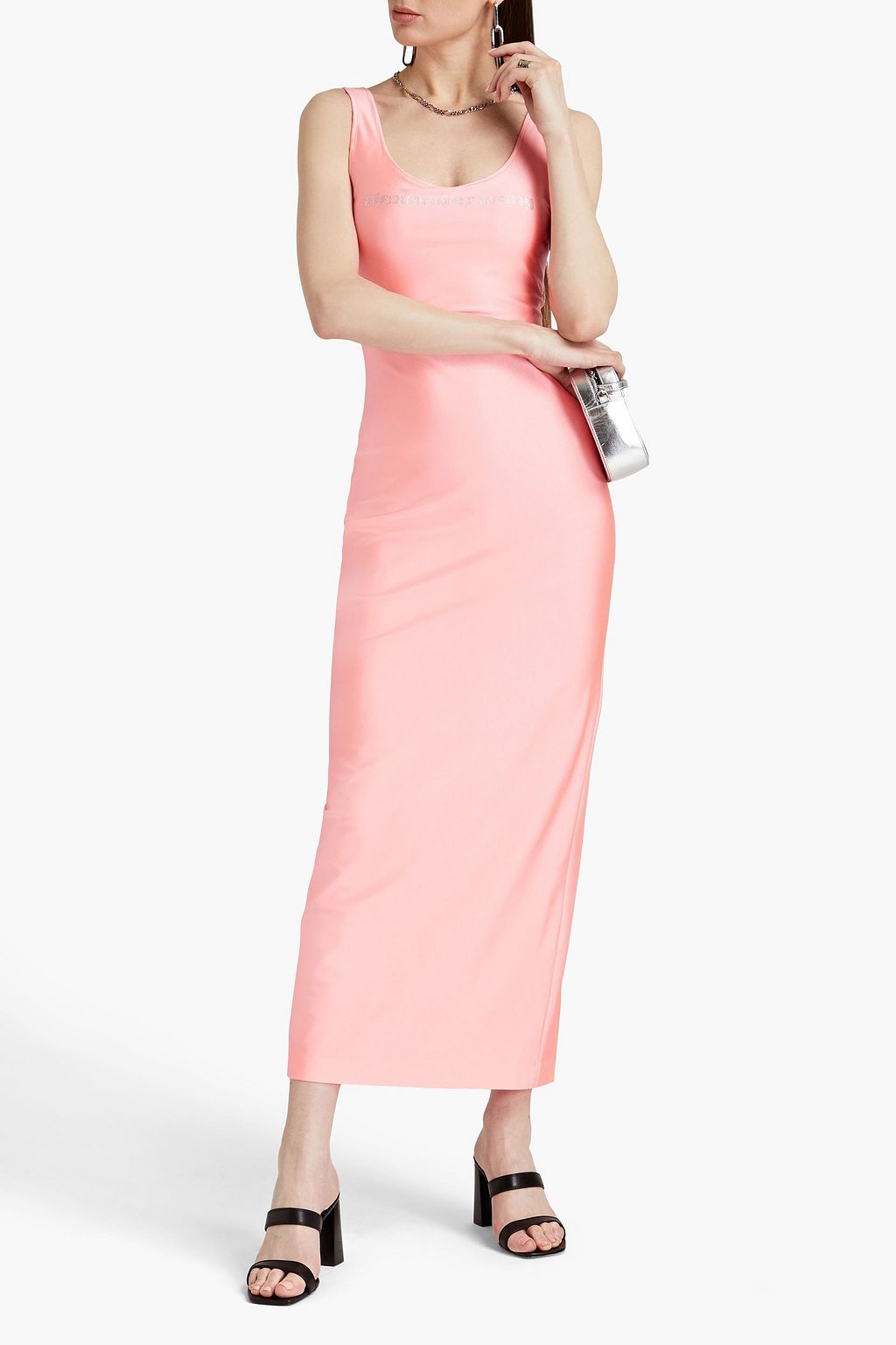 ALEXANDER WANG Open-back crystal-embellished satin-jersey midi dress