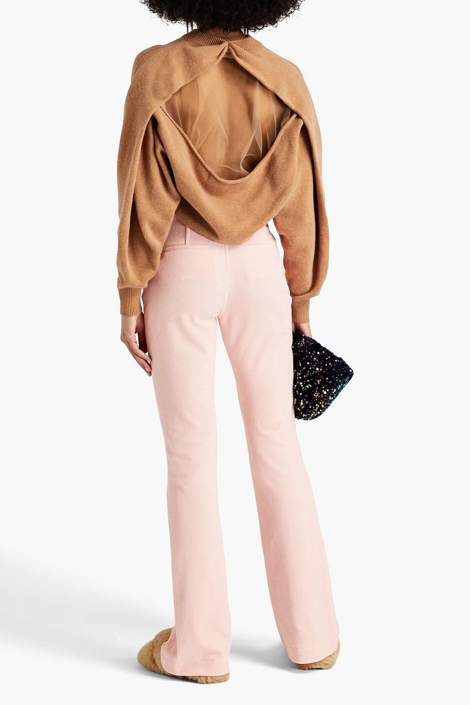 Shop Alexander Wang Cotton-blend Chenille Bootcut Pants In Baby Pink