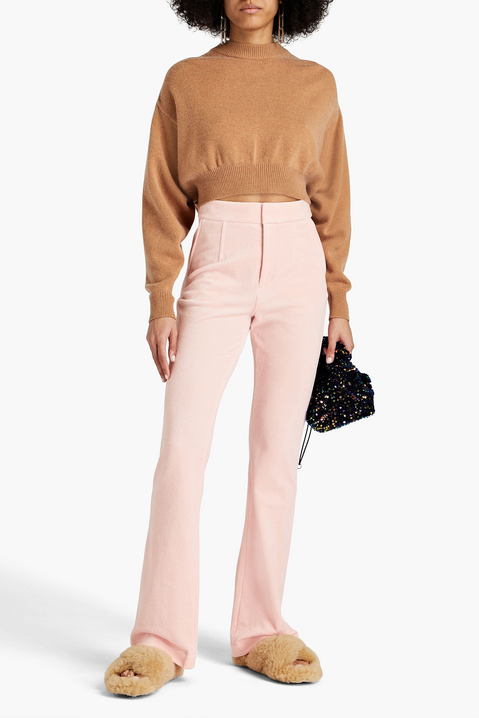 Alexander Wang Cotton-blend Velour Bootcut Pants In Baby Pink