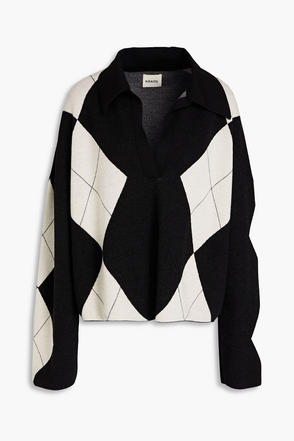 Khaite Noelle Argyle Jacquard-knit Wool Sweater In Black | ModeSens