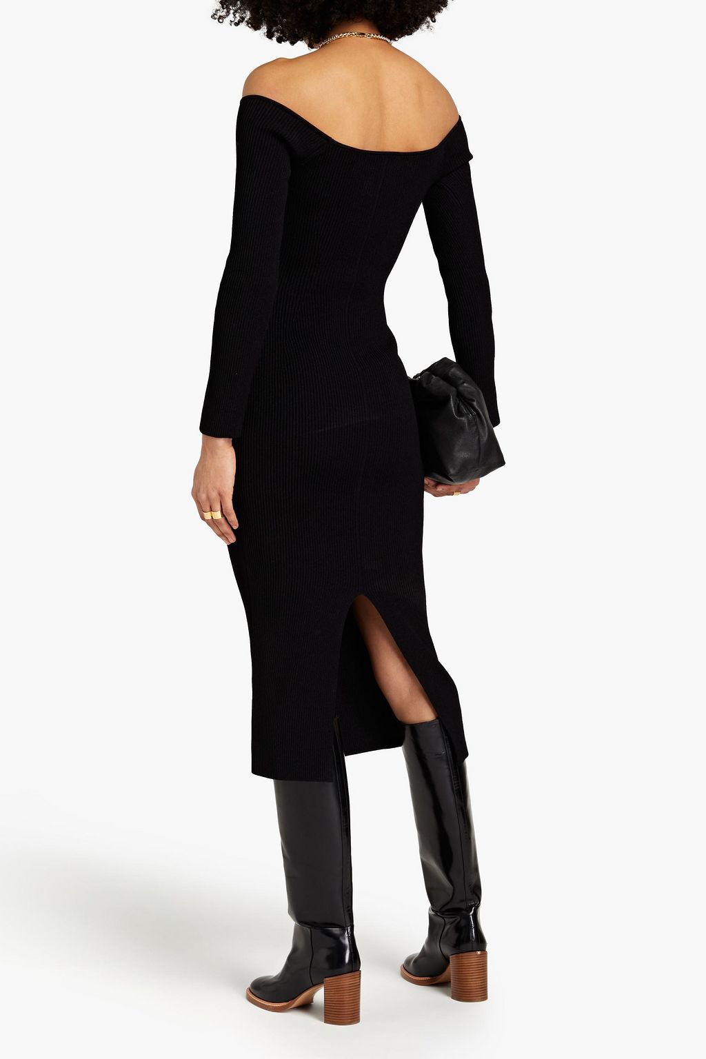 KHAITE Micah offtheshoulder laceup ribbedknit midi dress Sale up