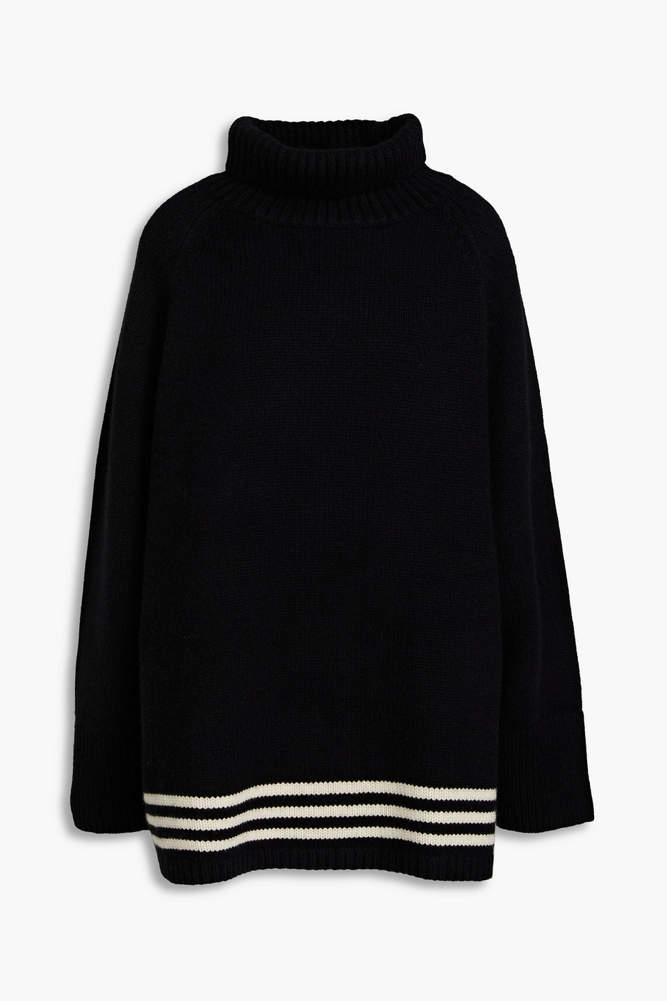 Khaite Sonya Oversized Striped Cashmere Turtleneck Jumper In Black