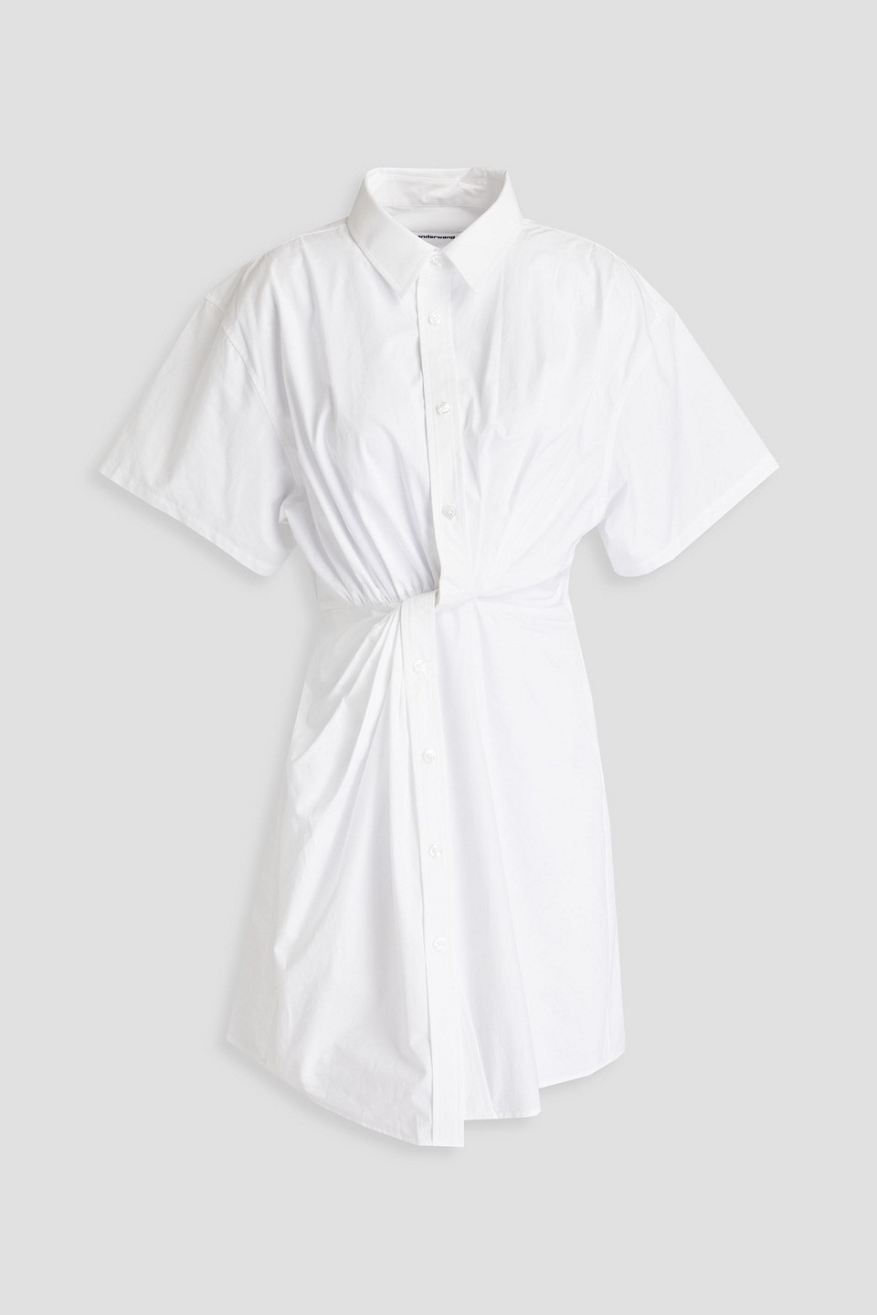 Shop Alexander Wang T Twist-front Cotton-poplin Mini Shirt Dress In White