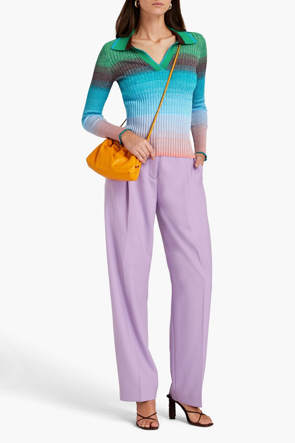 DIANE VON FURSTENBERG Ribbed and jacquard-knit polo sweater