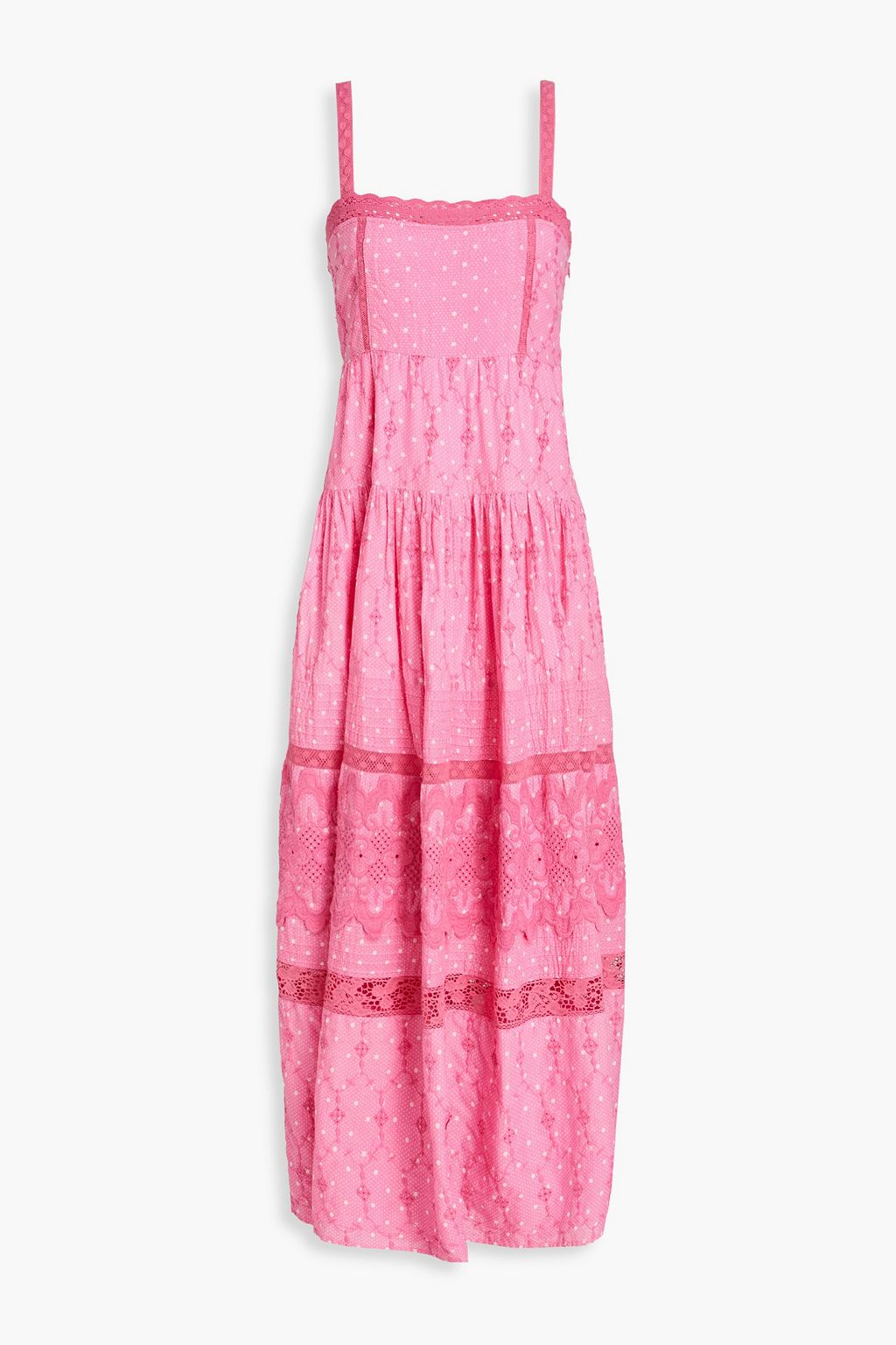 LOVESHACKFANCY Camisha gathered polka-dot broderie anglaise cotton maxi ...