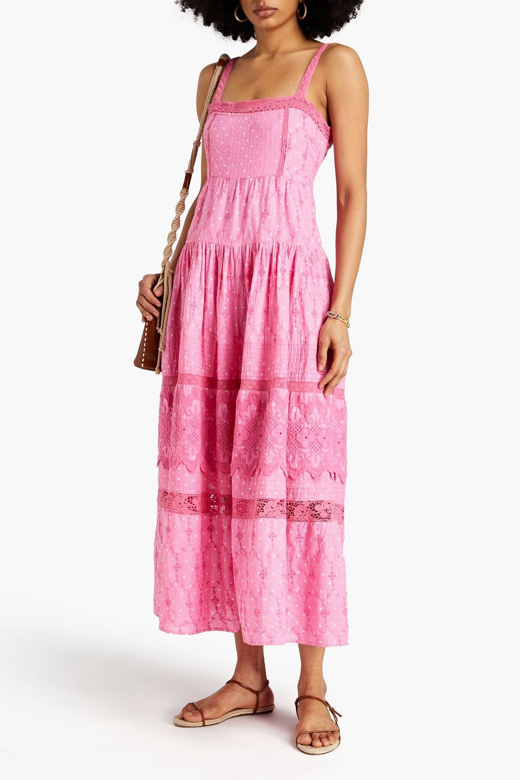LOVESHACKFANCY Camisha gathered polka-dot broderie anglaise cotton maxi dress
