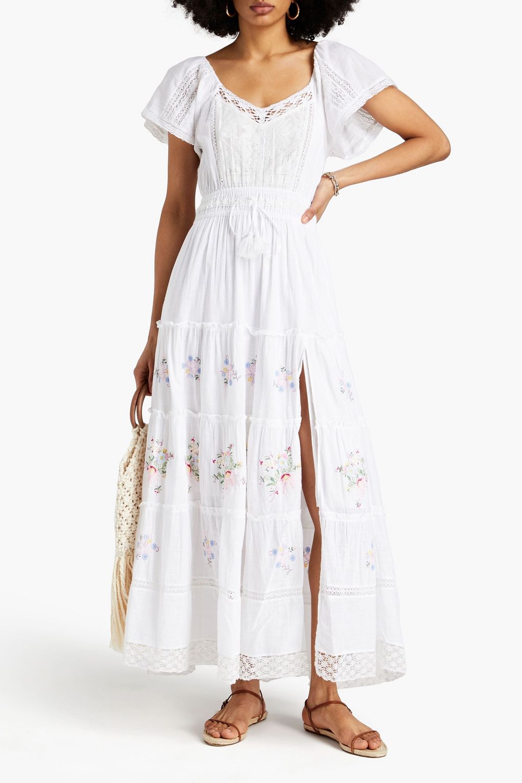 LOVESHACKFANCY Charo embroidered cotton-gauze maxi dress