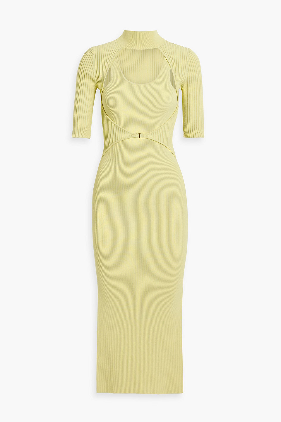 JONATHAN SIMKHAI JOANNA CUTOUT LAYERED RIBBED-KNIT MIDI DRESS 3074457345635596657