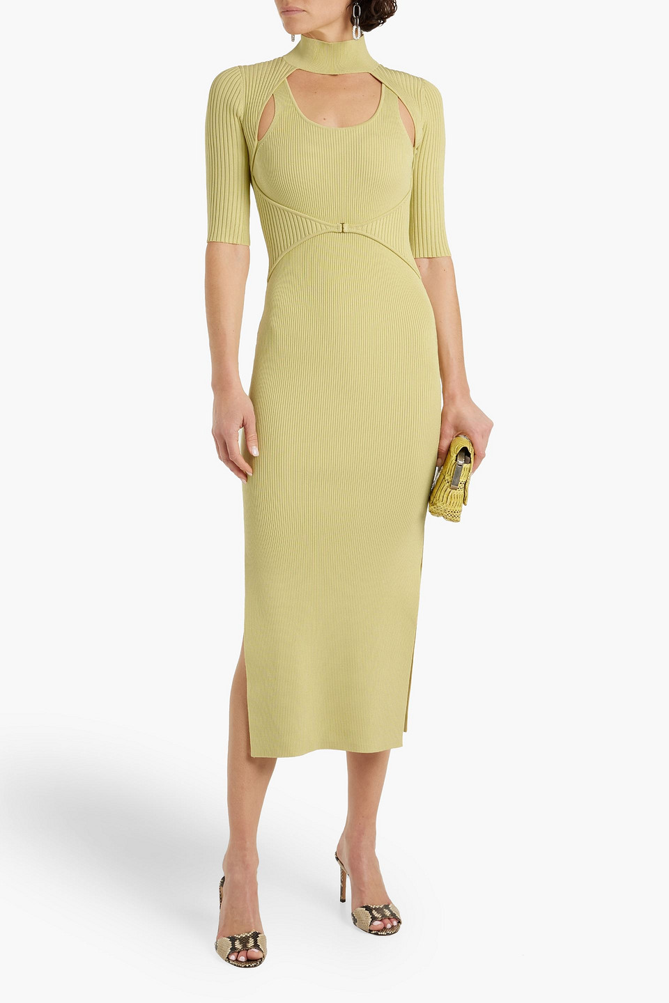 JONATHAN SIMKHAI JOANNA CUTOUT LAYERED RIBBED-KNIT MIDI DRESS 3074457345635596657