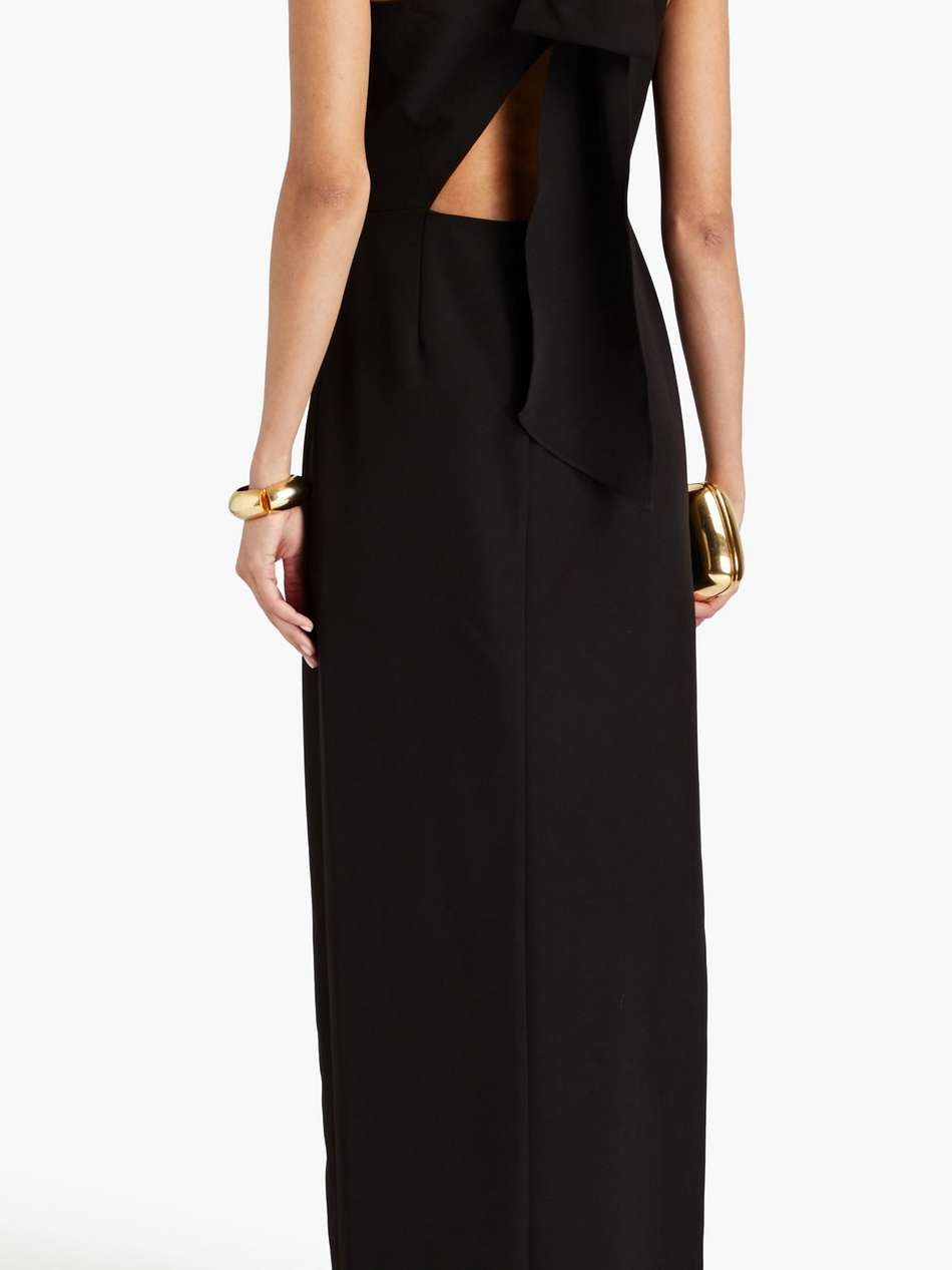 one-shoulder bow-embellished cutout cady gown