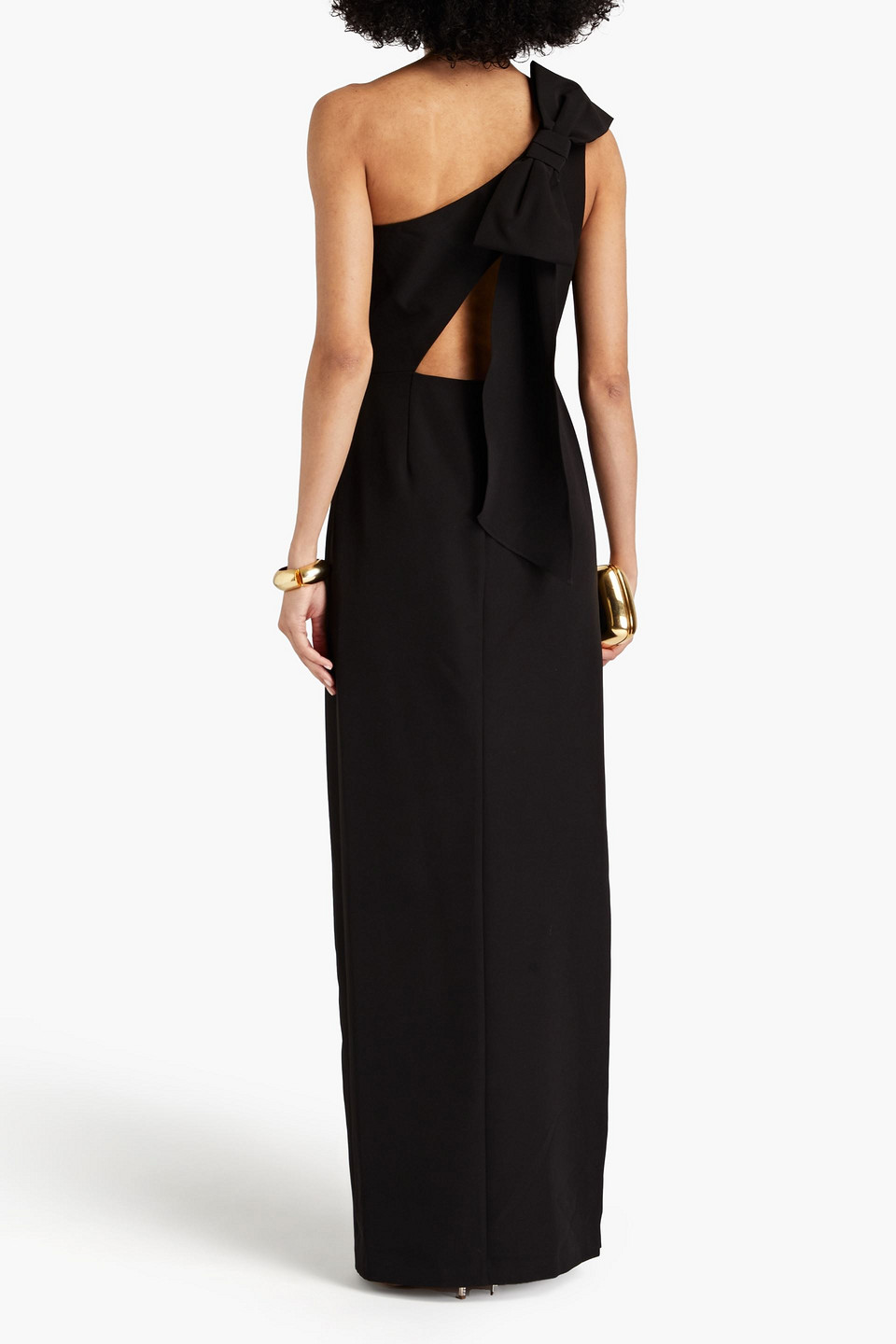 MARCHESA NOTTE ONE-SHOULDER BOW-EMBELLISHED CUTOUT CADY GOWN 3074457345635597830