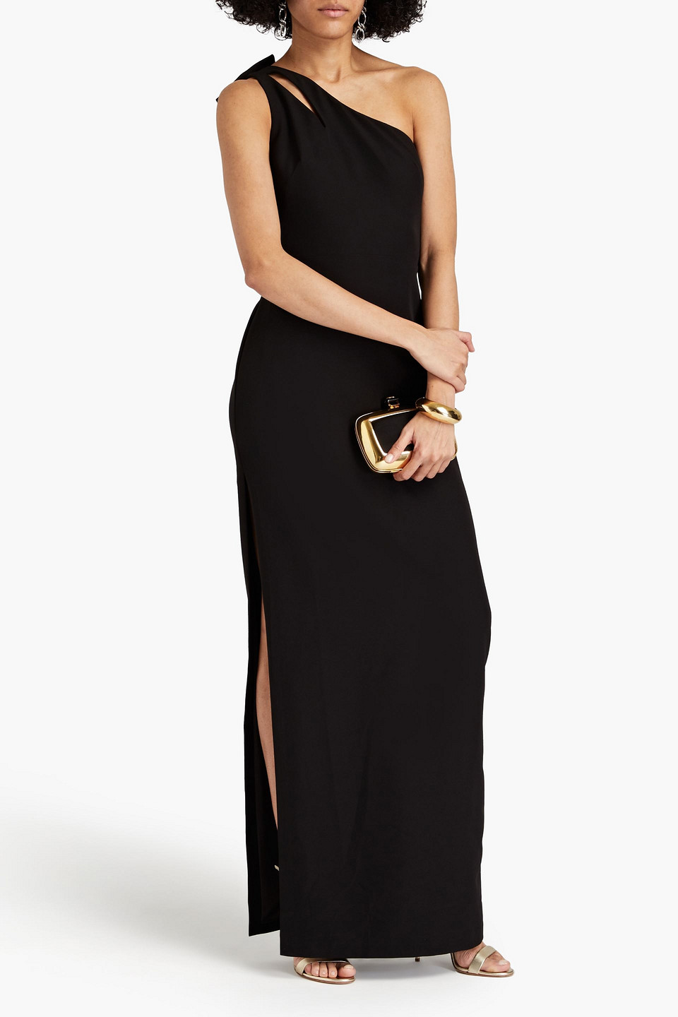 MARCHESA NOTTE ONE-SHOULDER BOW-EMBELLISHED CUTOUT CADY GOWN 3074457345635597830