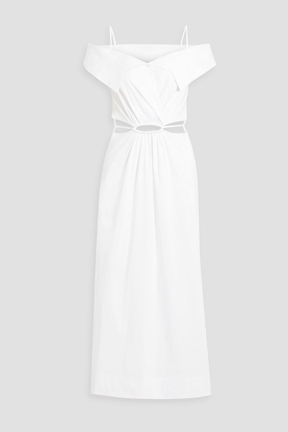 JONATHAN SIMKHAI ANSLEY COLD-SHOULDER CUTOUT COTTON-BLEND POPLIN MIDI DRESS,3074457345635597820