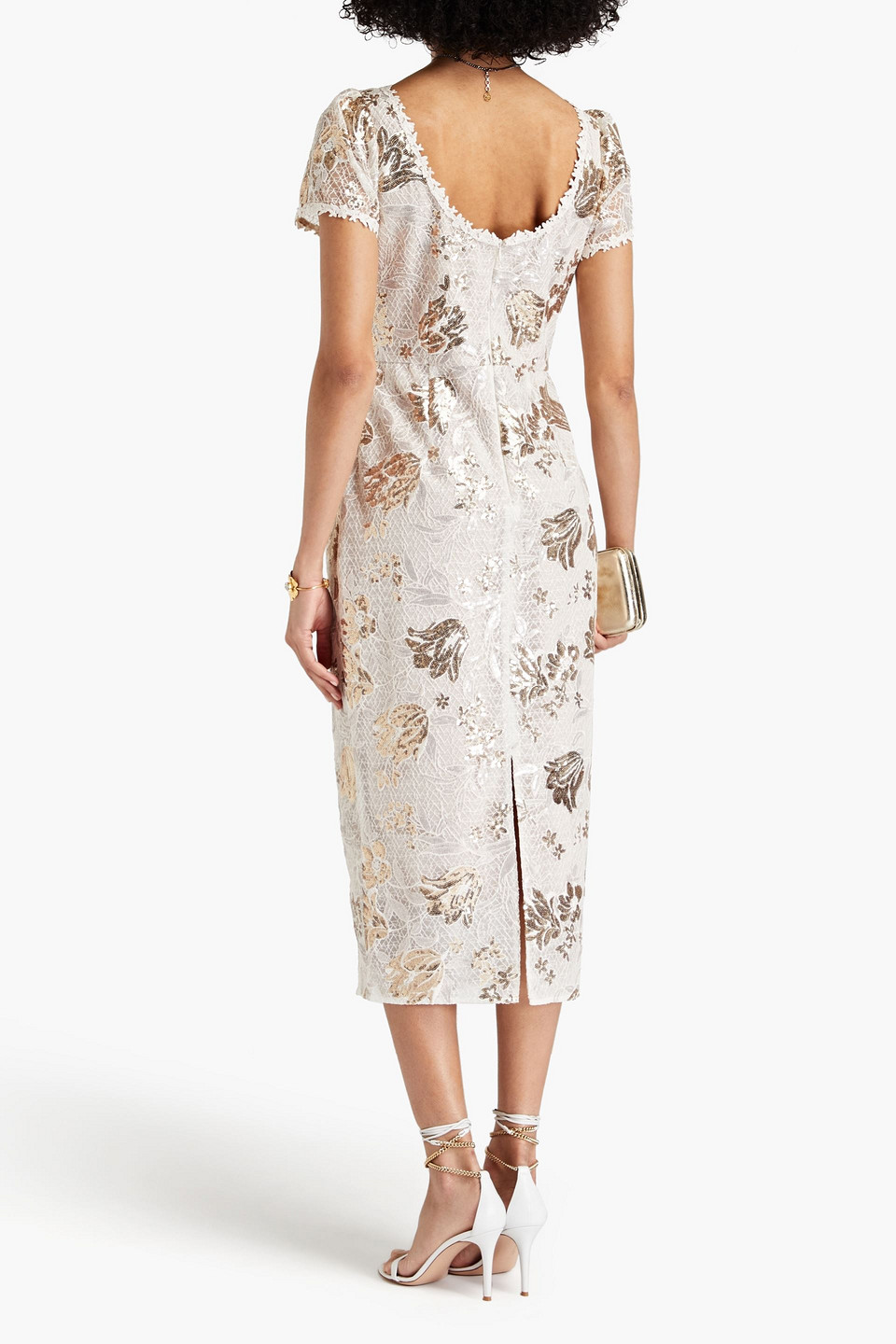 Shop Marchesa Notte Sequin-embellished Embroidered Tulle Midi Dress In Ivory