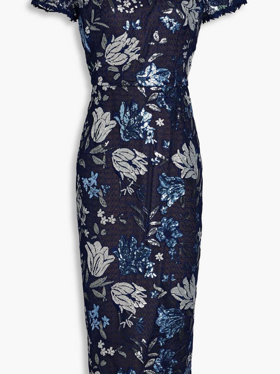 sequin-embellished embroidered tulle midi dress