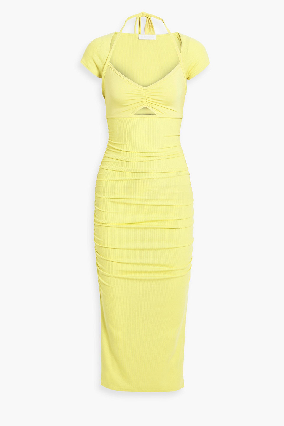 Simkhai Coral Cutout Ruched Ribbed-knit Midi Dress In Yellow | ModeSens