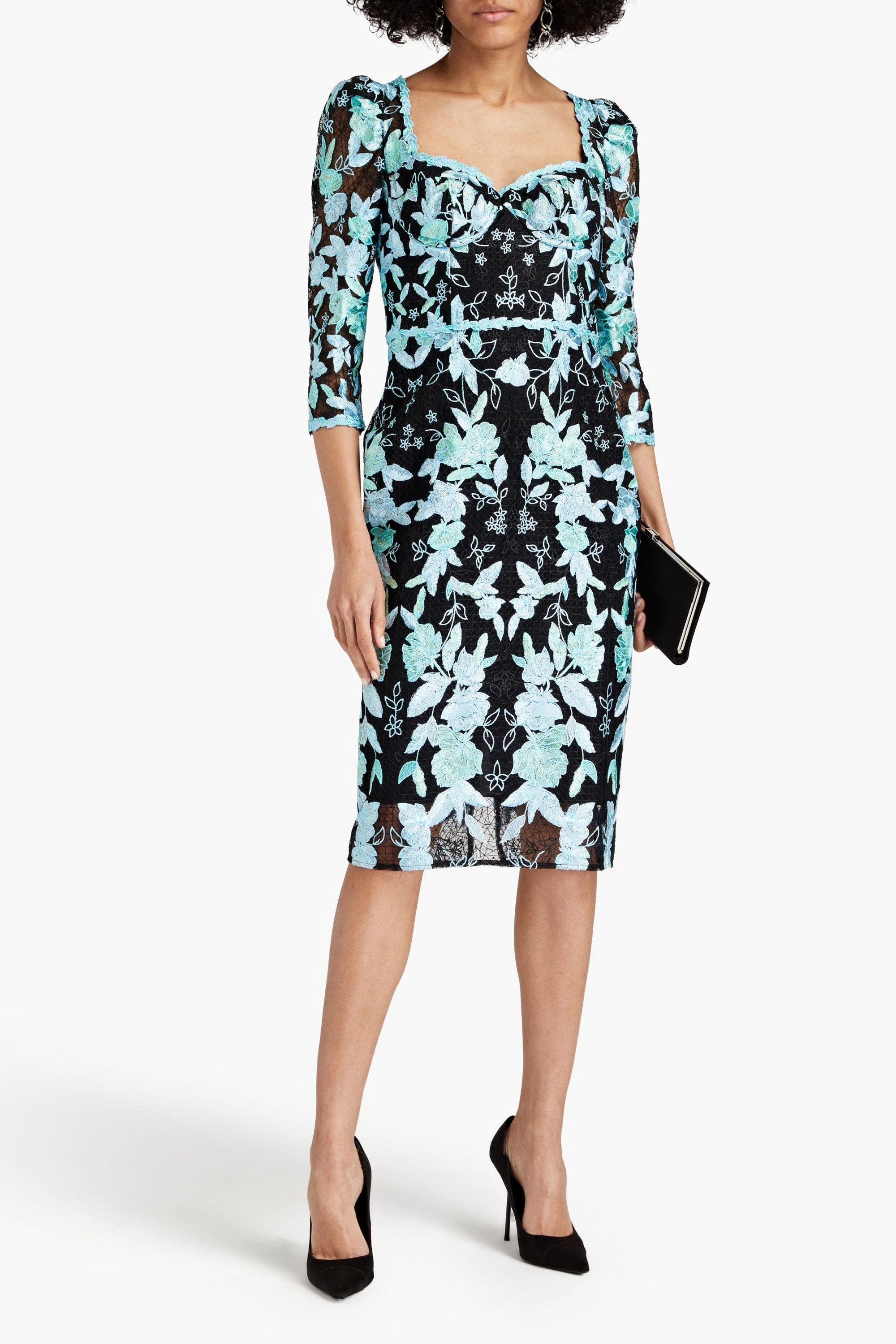 MARCHESA NOTTE Cutout embroidered tulle dress