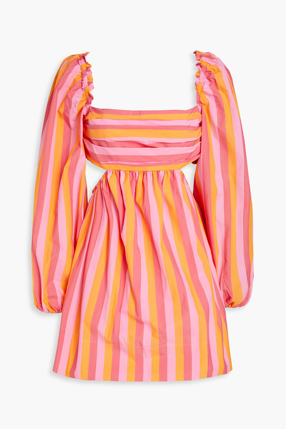 rebecca vallance - mimi cutout striped cotton-blend poplin mini dress - pink - uk 14