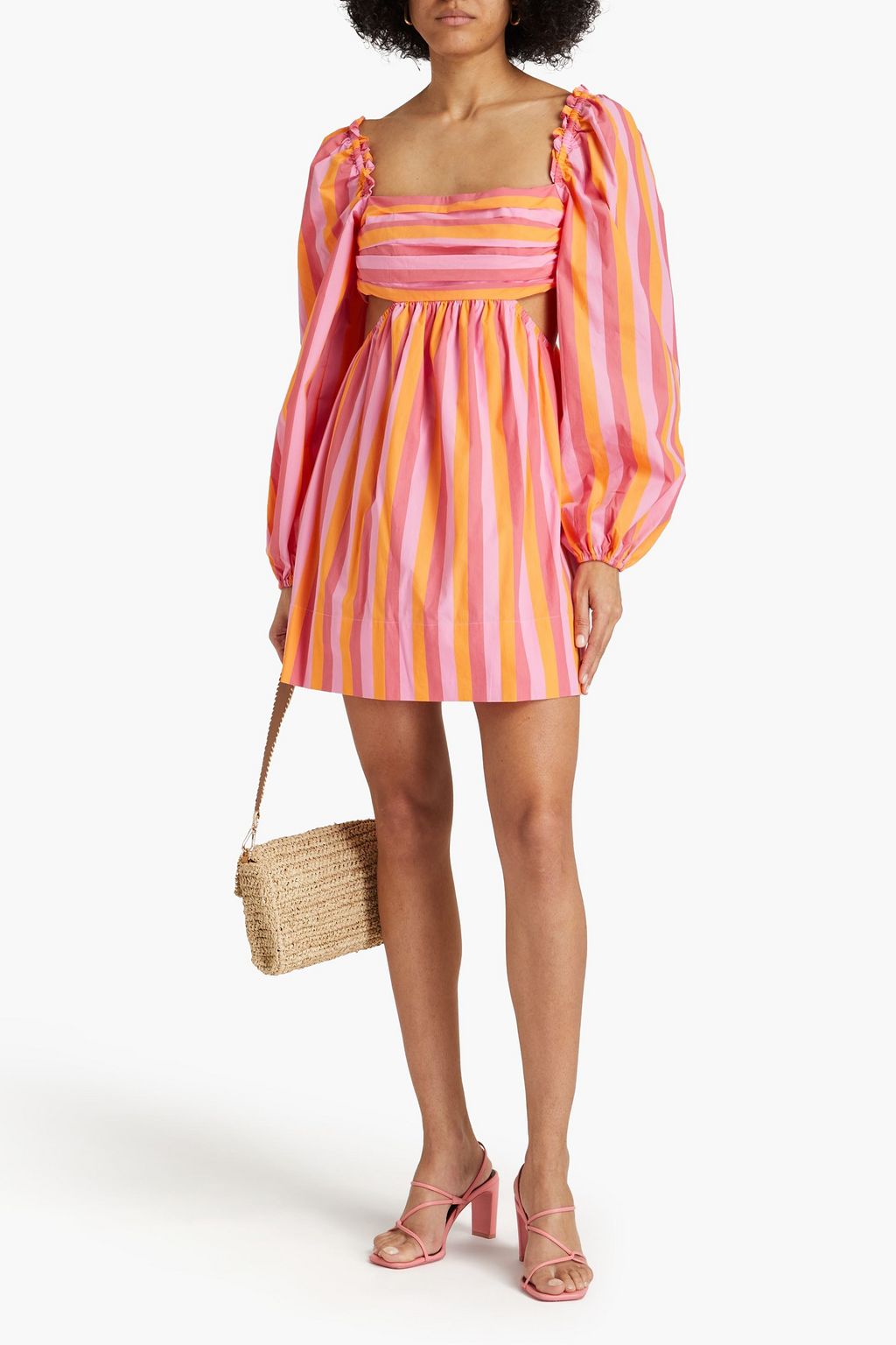 REBECCA VALLANCE Mimi cutout striped cotton-blend poplin mini dress