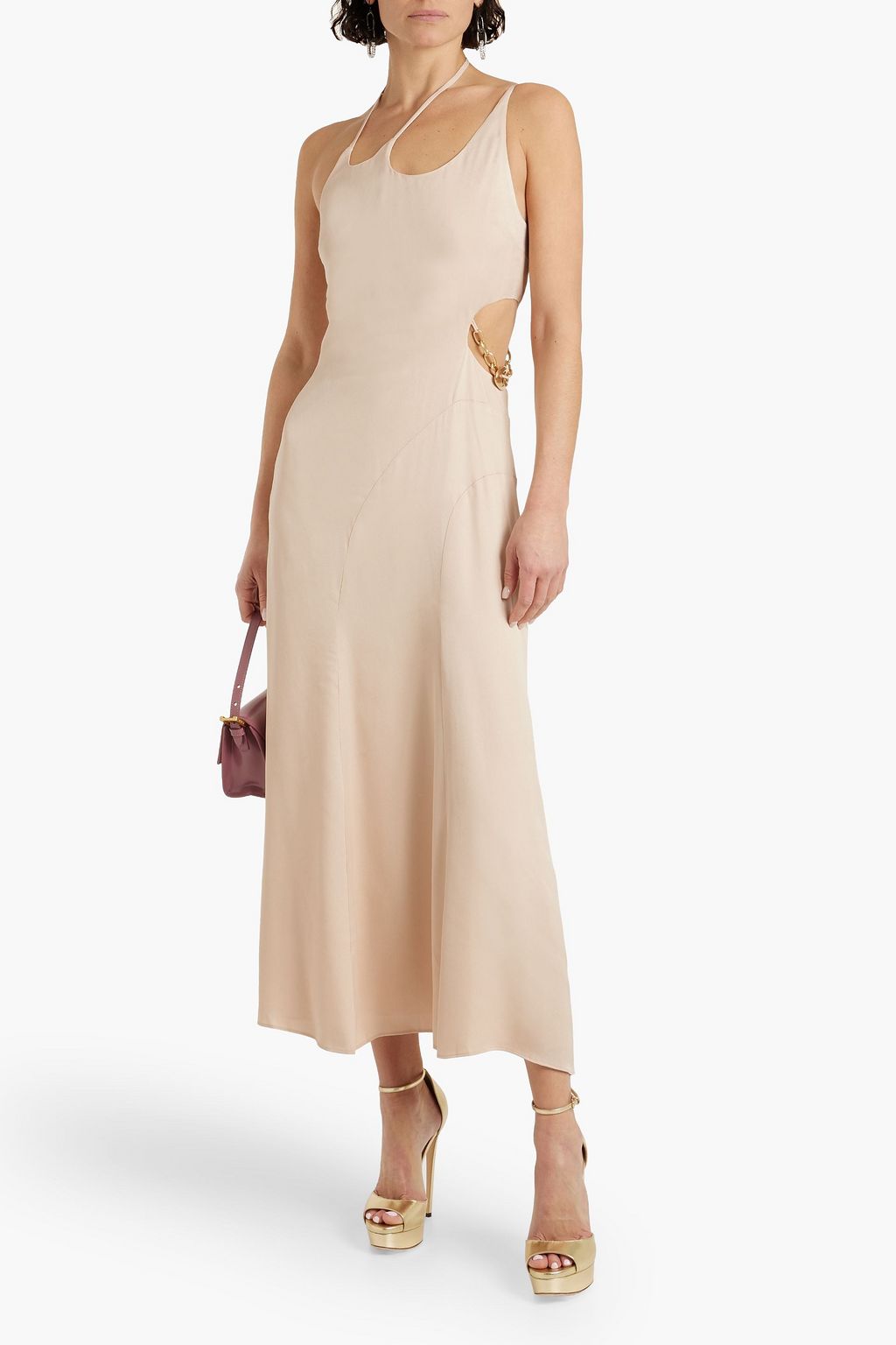 SIMKHAI Morena cutout chain-embellished satin-crepe midi dress