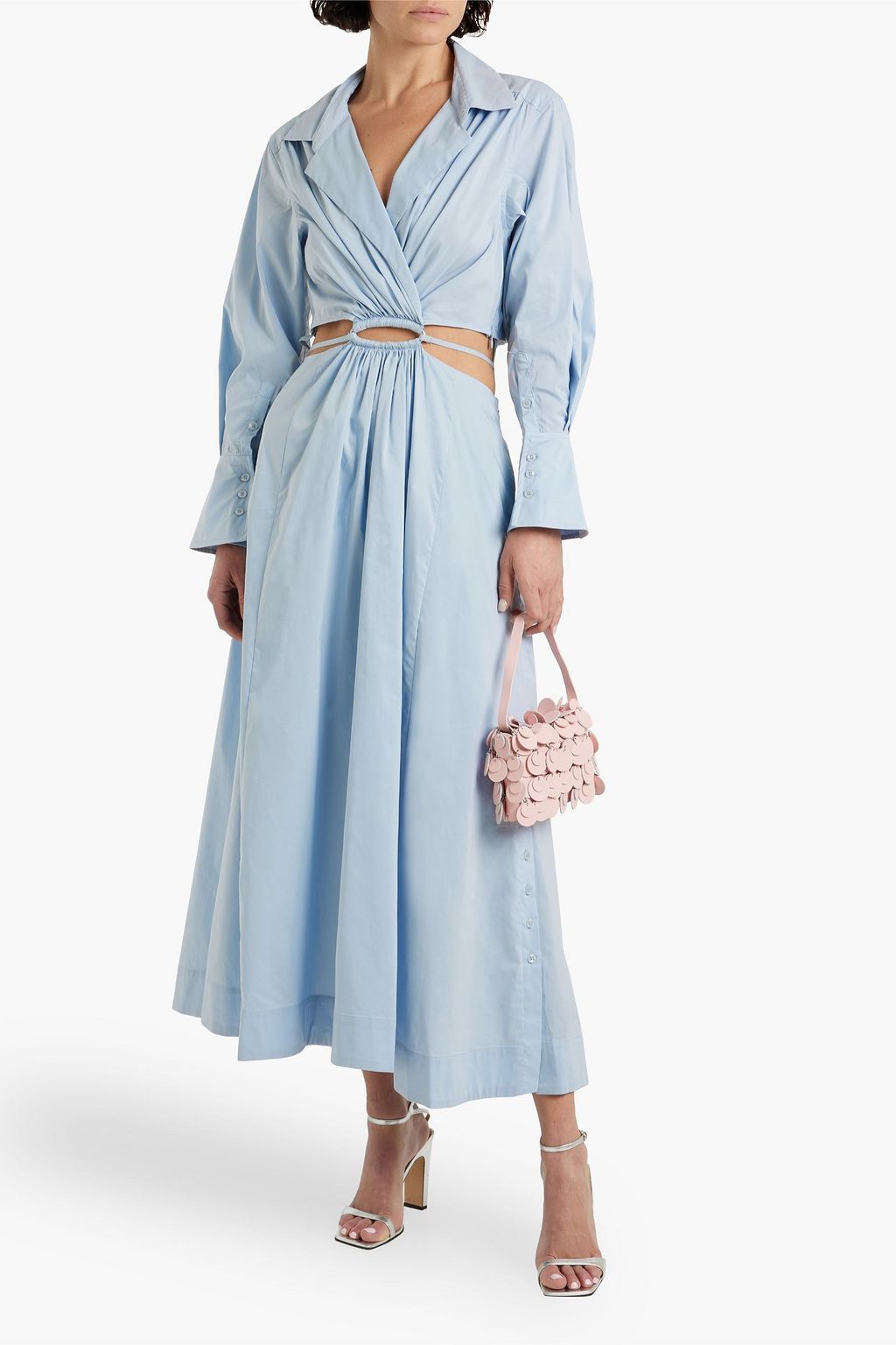 SIMKHAI Alex wrap-effect cutout cotton-blend poplin maxi shirt dress
