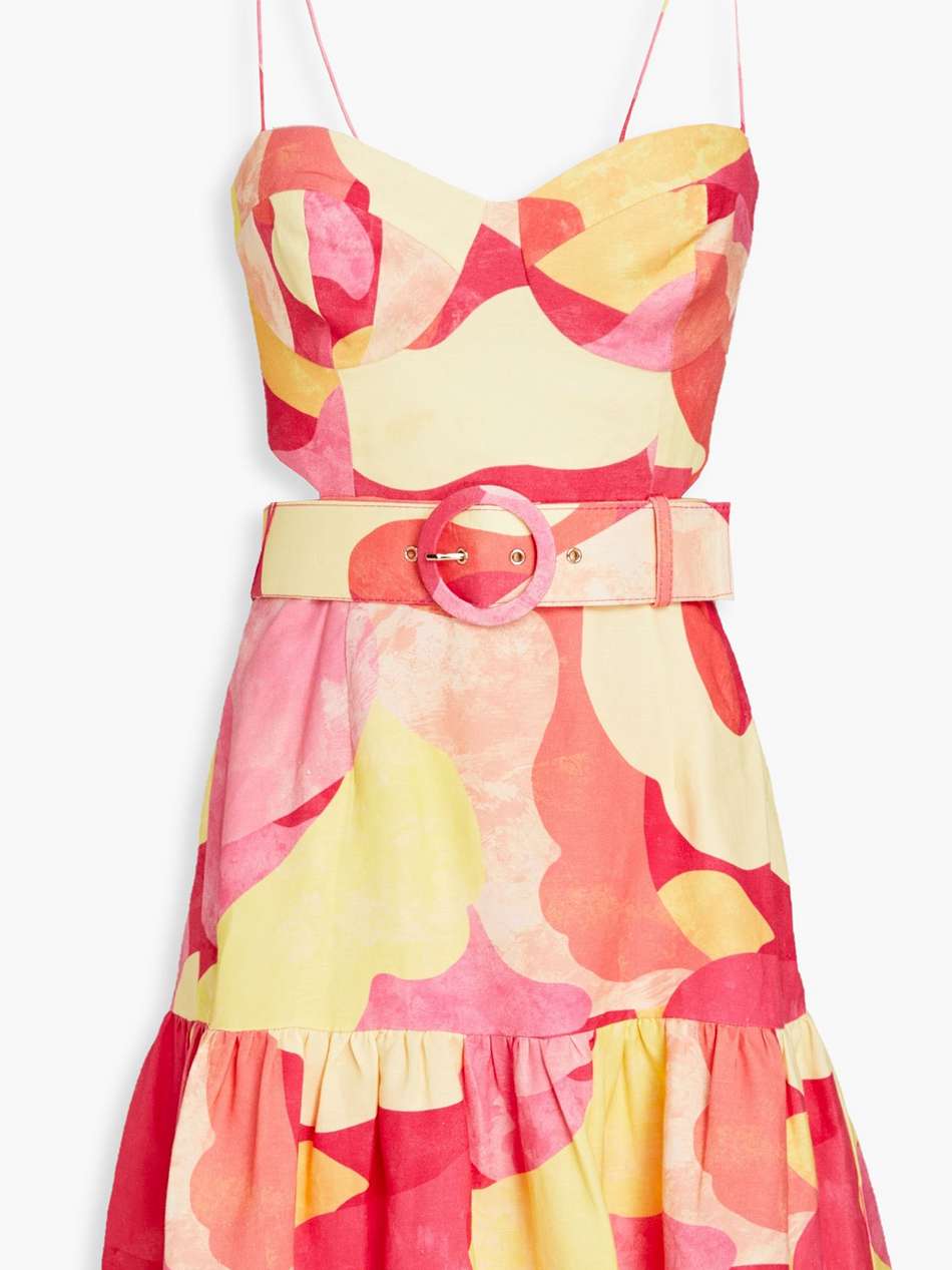 toretta cutout printed linen-blend mini dress
