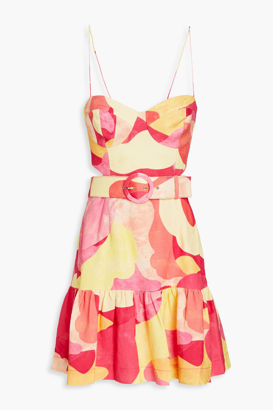 Rebecca Vallance Toretta Cutout Printed Linen-blend Mini Dress In Pastel Yellow