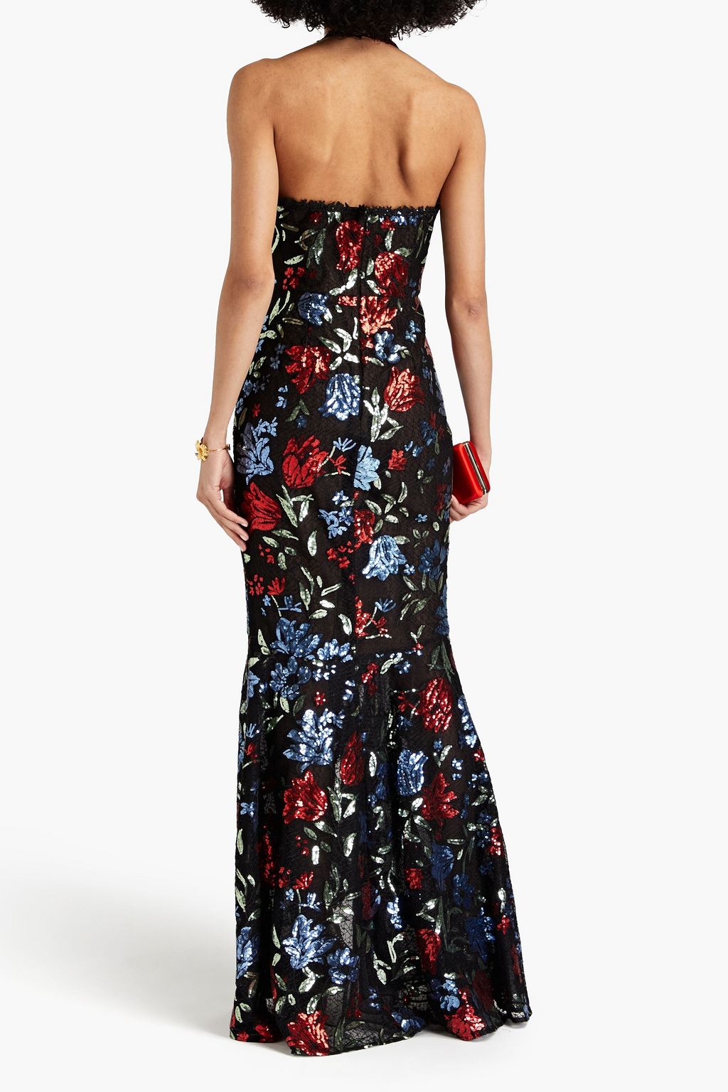 MARCHESA NOTTE 장식 디테일 러플 튤 홀터넥 가운