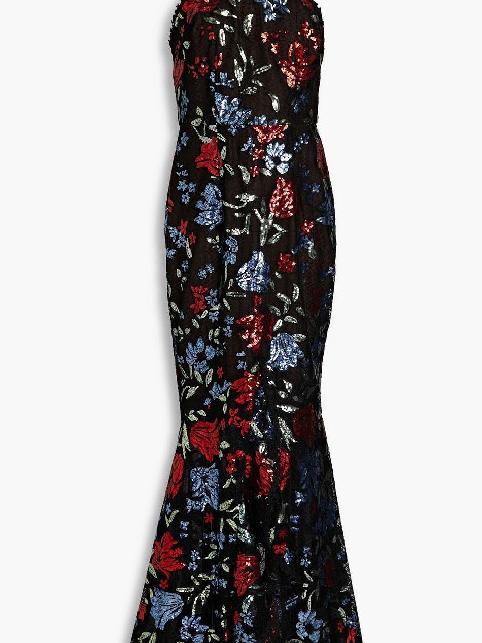 embellished ruffled tulle halterneck gown