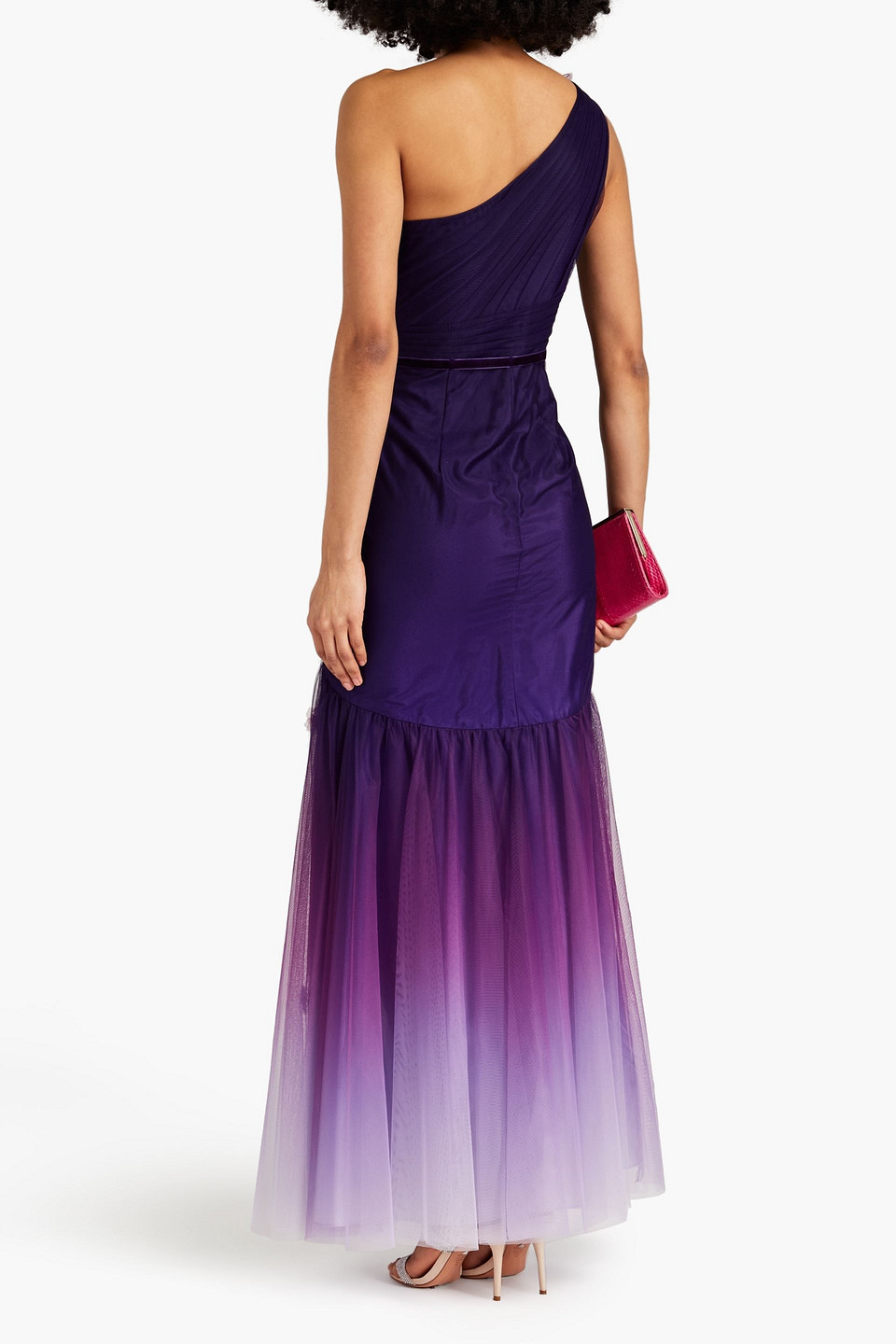  Marchesa Notte - Robe Aus Tüll Mit Floralen Applikationen, Farbverlauf Und Asymmetrischer Schulterpartie - Lila - Us 10 