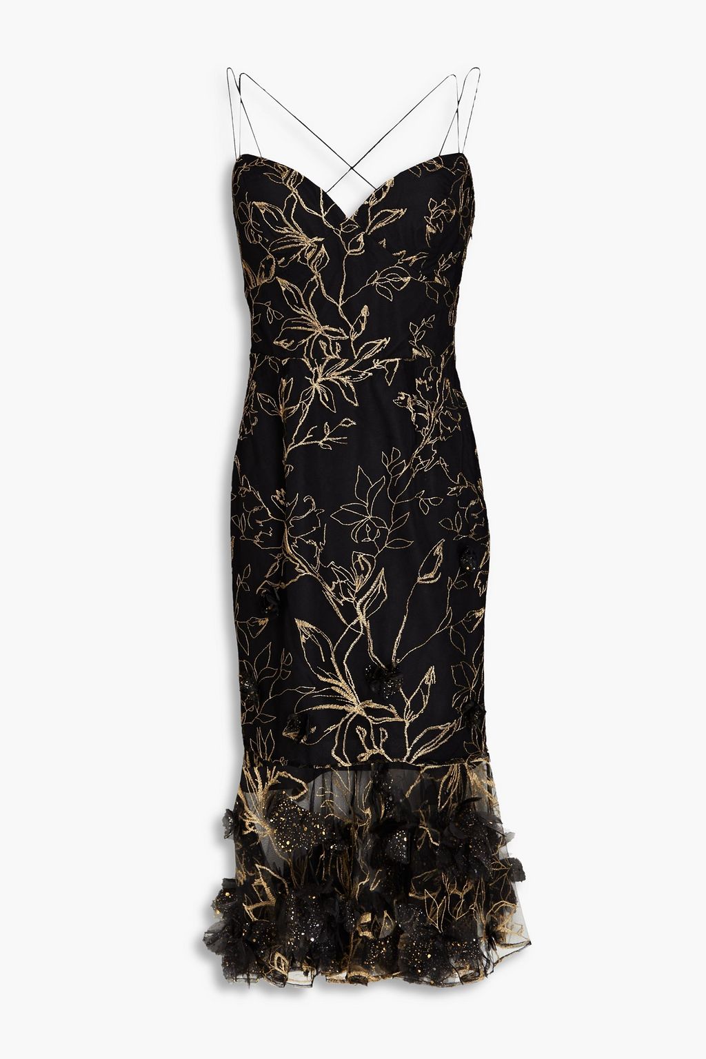 MARCHESA NOTTE Floral-appliquéd embroidered tulle dress | THE OUTNET