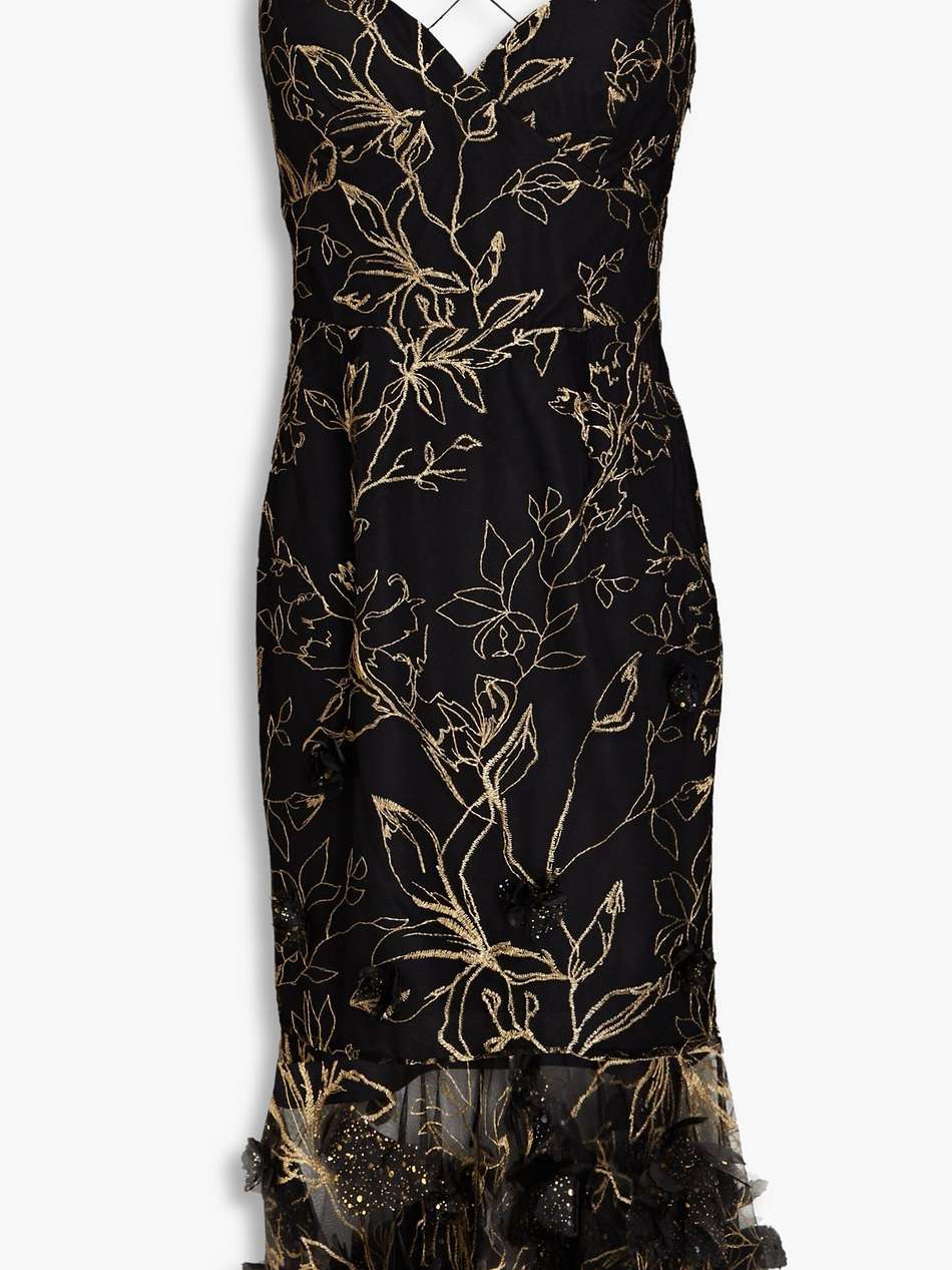 floral-appliquéd embroidered tulle dress