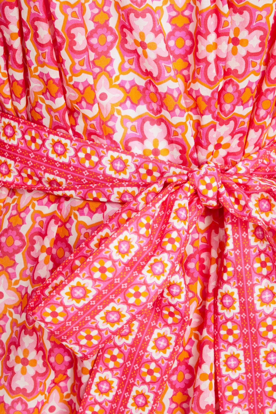 Rebecca Vallance Serafino Belted Printed Cotton-voile Mini Dress In Pink