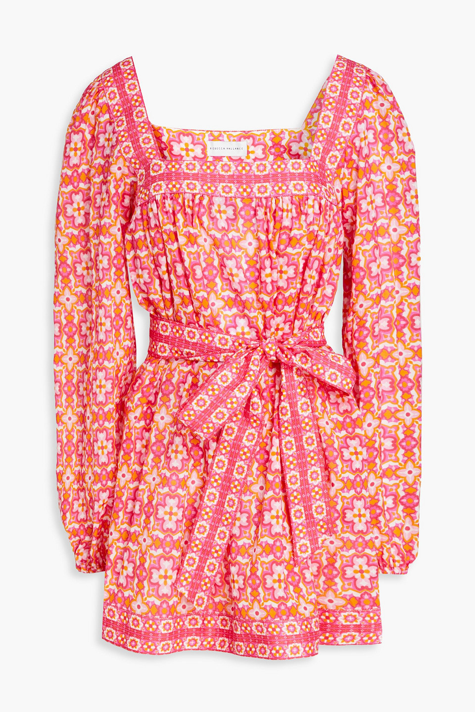 Rebecca Vallance Serafino Belted Printed Cotton-voile Mini Dress In Pink