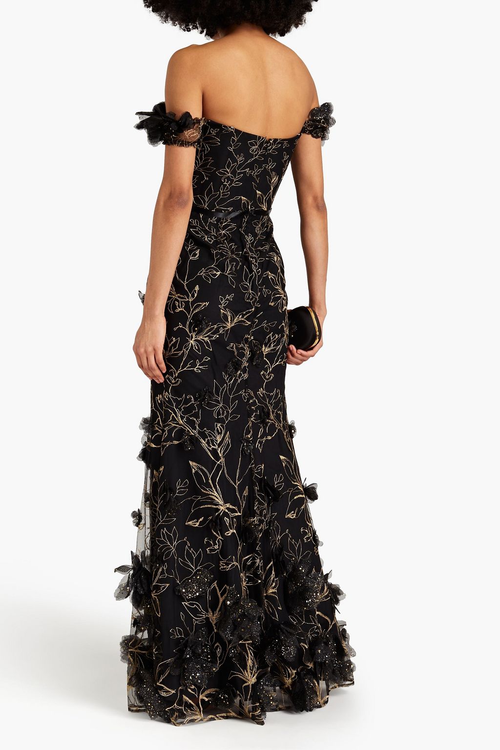 MARCHESA NOTTE Floral-appliquéd embroidered tulle gown