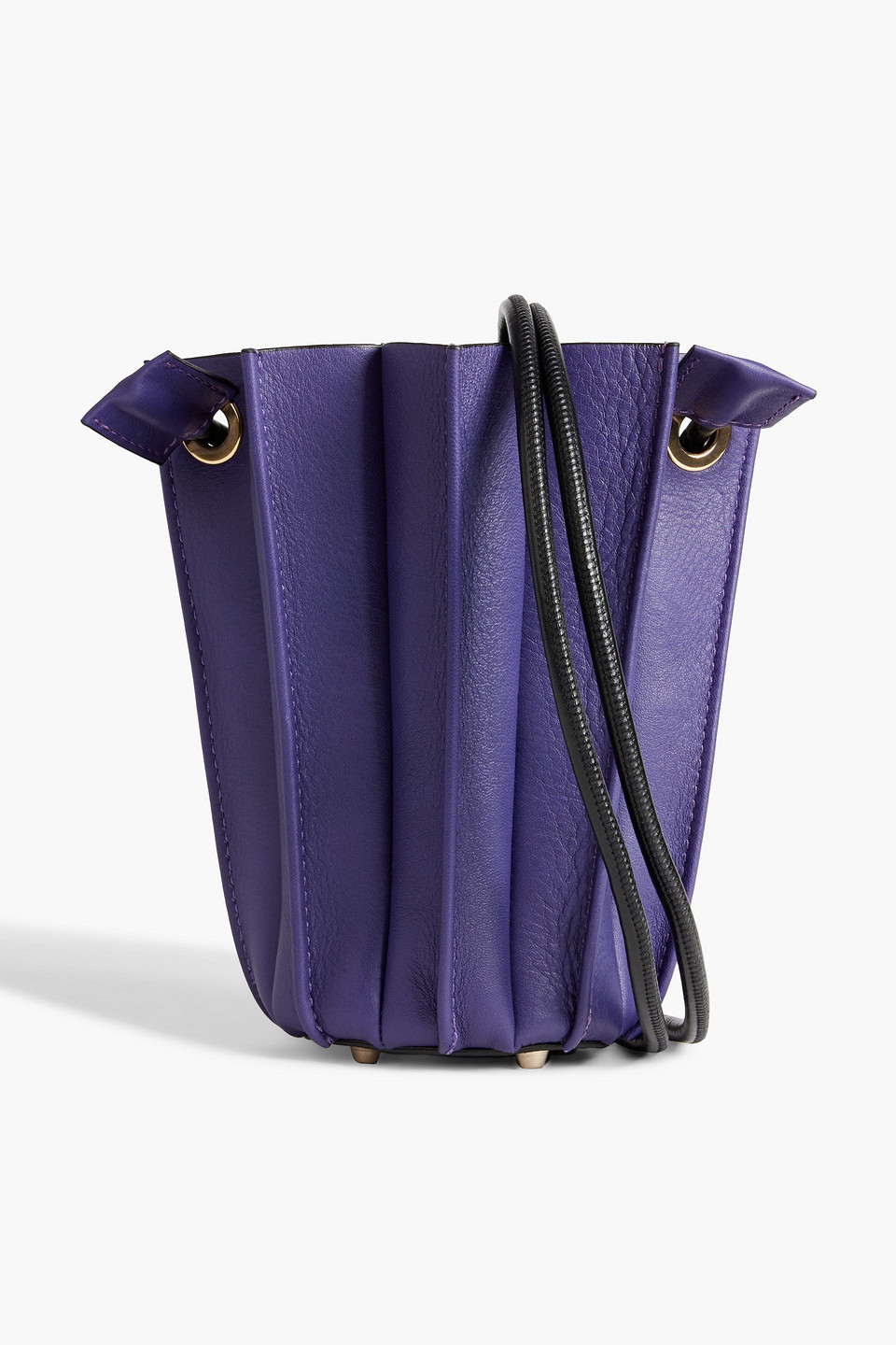 Sara Battaglia Plissé Mini Xs Leather Bucket Bag In Purple