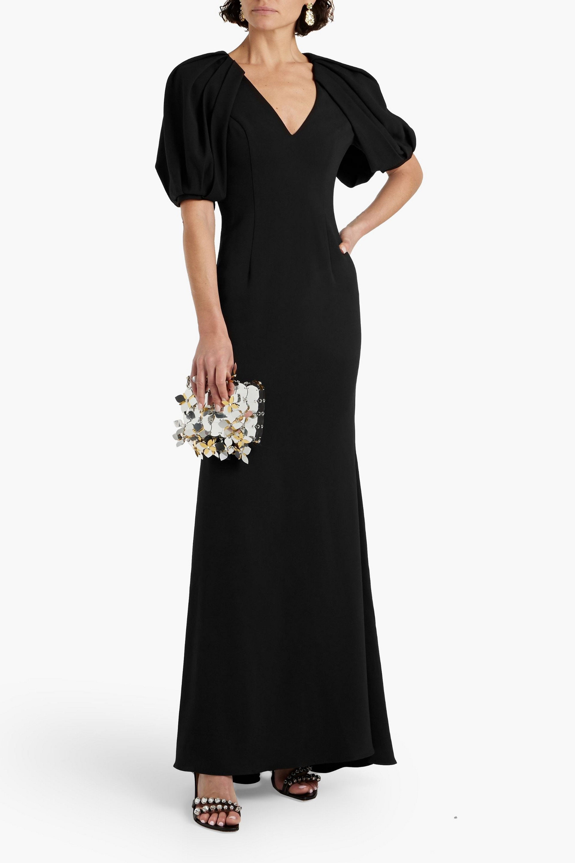 Badgley Mischka Gathered crepe gown